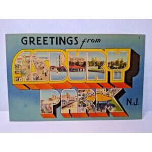 Greetings From Asbury Park New Jersey Postcard Large Letter Beach Boardwalk Town